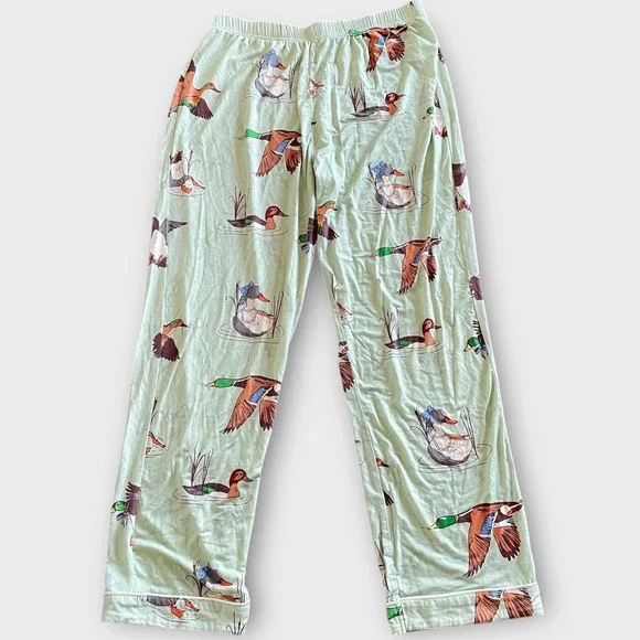 In My Sundays Fancy Fowl Pajama Set Women's Small Duck Sleepwear Green Button Up - Picture 7 of 11